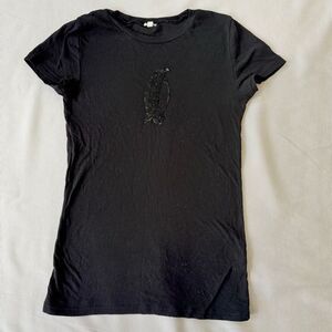 J Crew Womens Top Tshirt Tee Black Sparkly Penguin Animal Cotton Casual XS